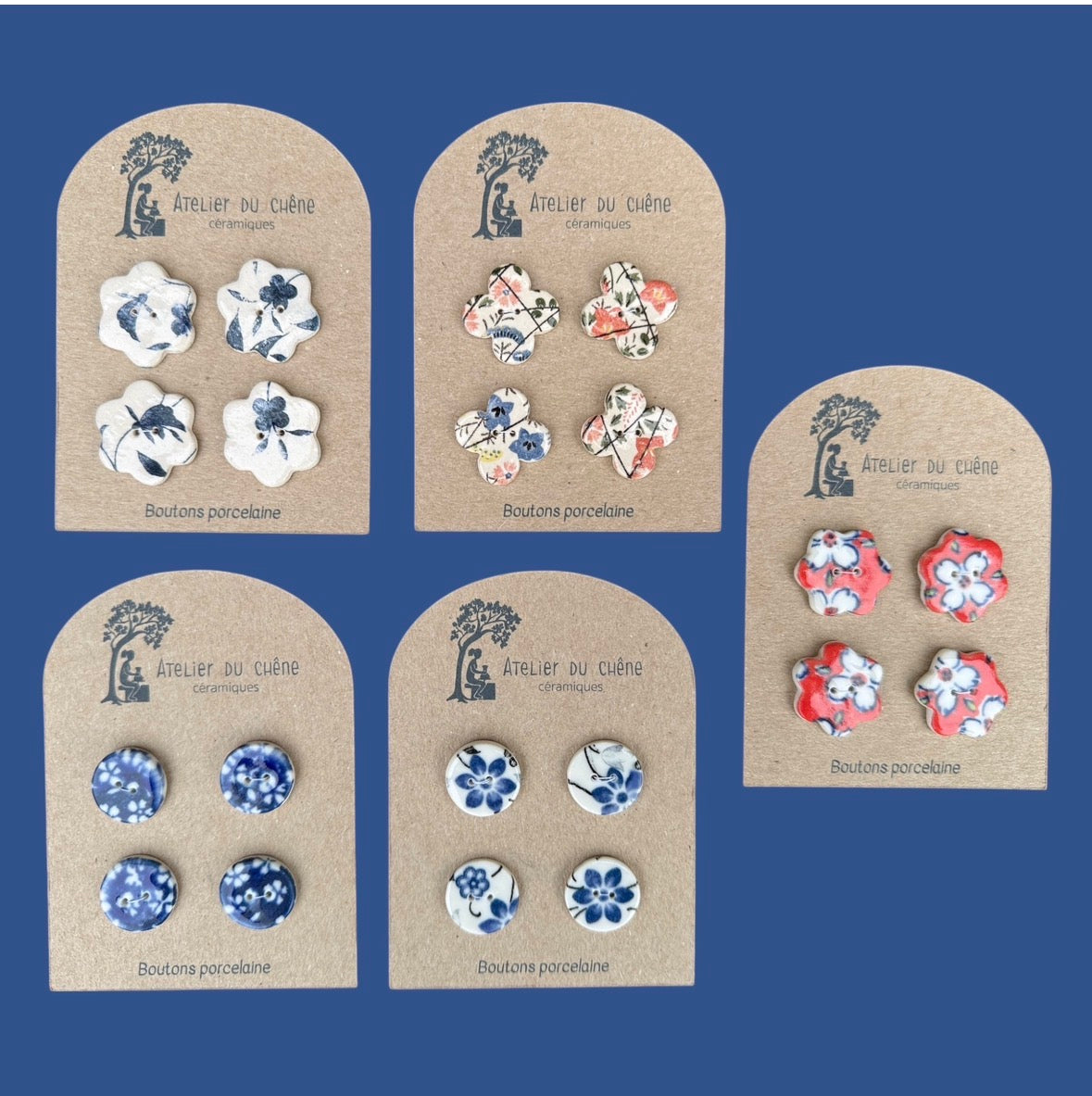 Boutons en porcelaine 3 fleurs