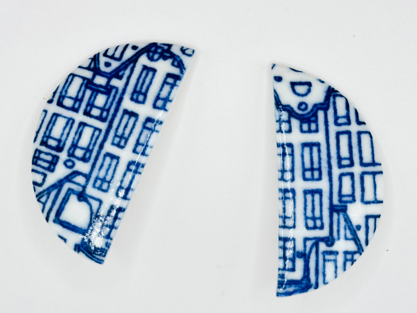 Boucles d'oreilles en porcelaine et transfert