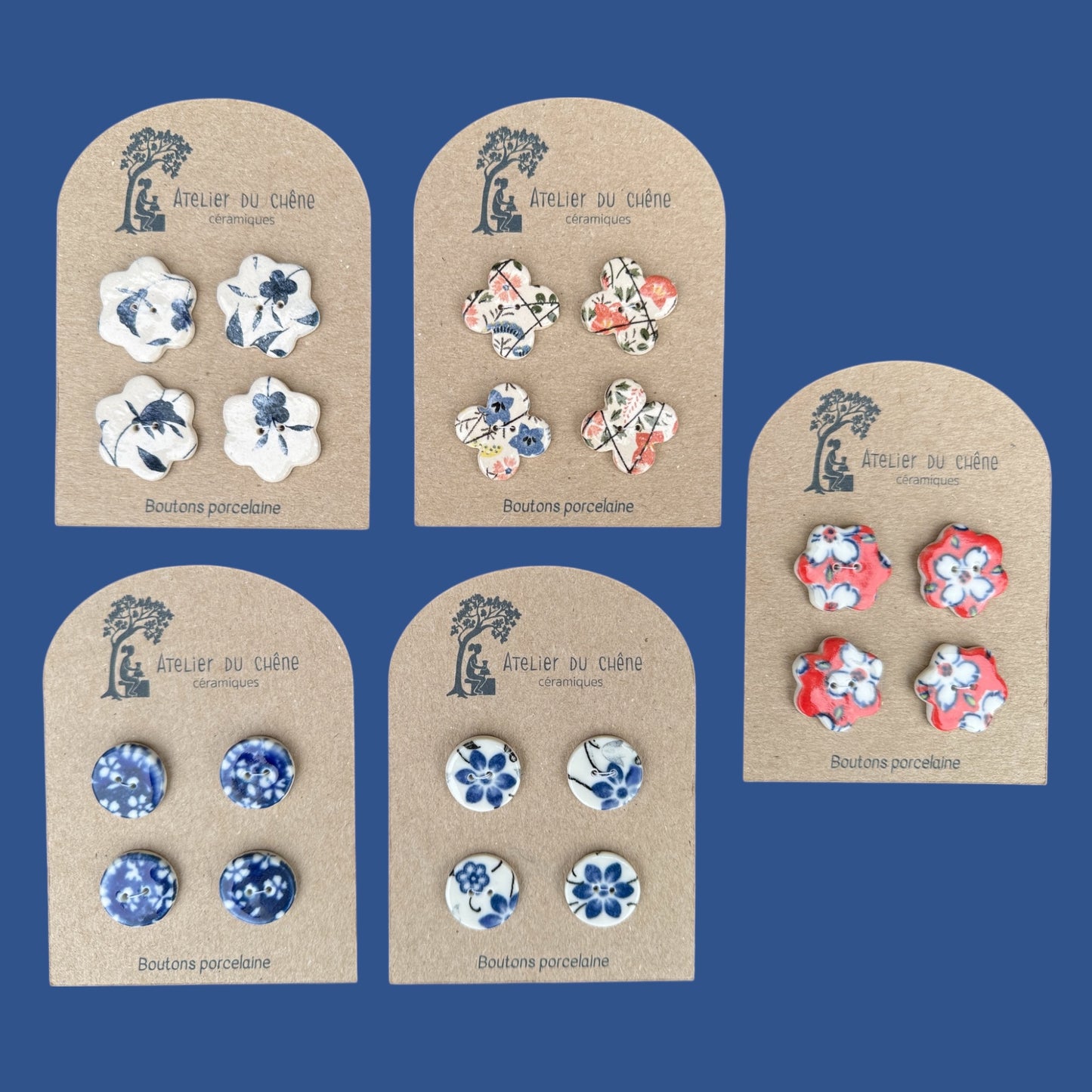 Boutons en porcelaine hachurés