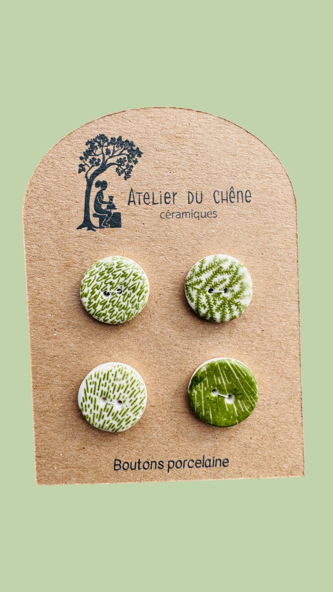 Boutons en porcelaine herbe verte