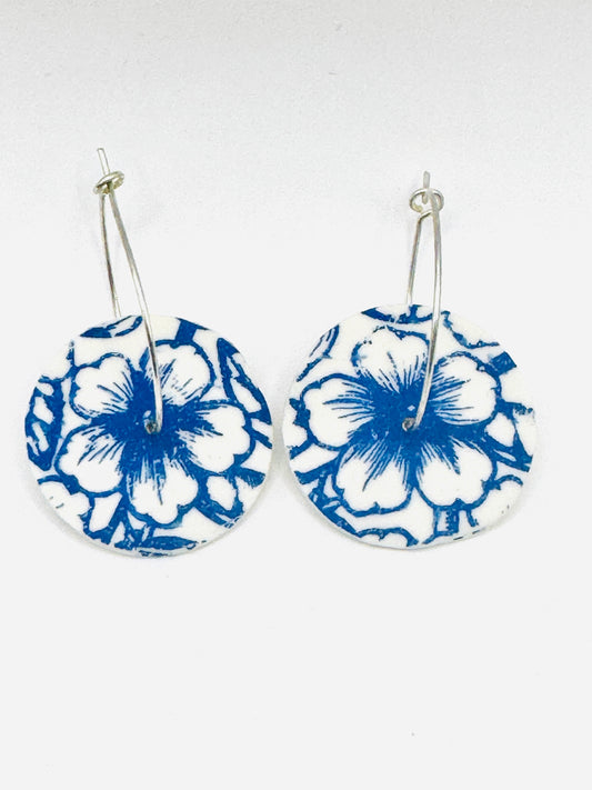 Boucles d'oreilles en porcelaine et transfert