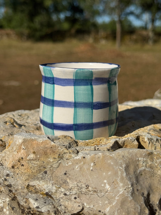 Tasse en faïence bleu turquoise bleu foncé