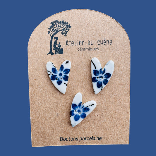 Boutons en porcelaine 3 coeurs
