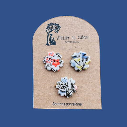 Boutons en porcelaine 3 fleurs