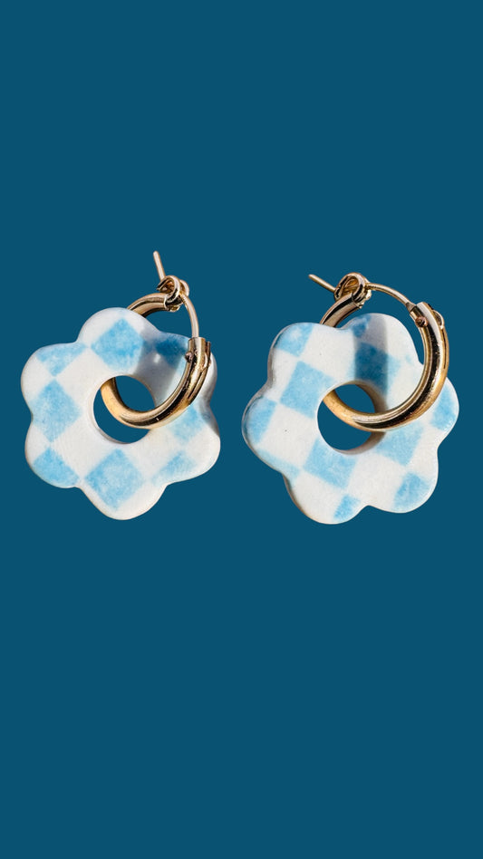 Boucles d'oreilles en porcelaine rayures